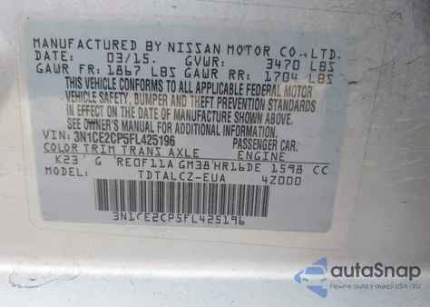 2015 Nissan Versa Note S Plus из США, поврежденный, VIN 3N1CE2CP5FL425196